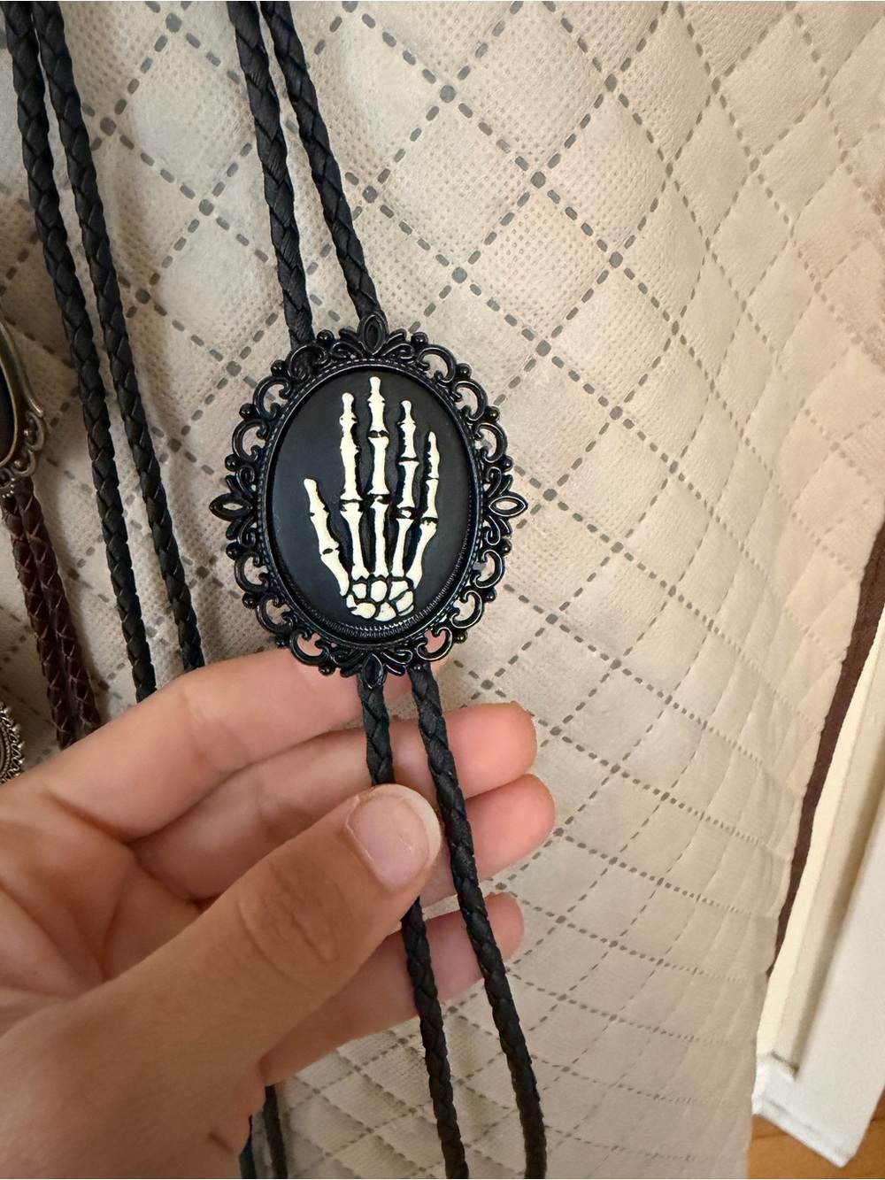 Black Skeleton Hand Bolo Tie - Gothic Western Accessory
